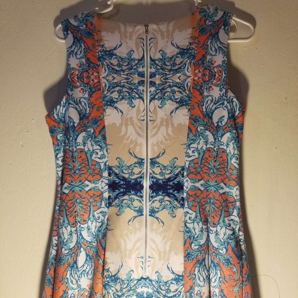 Scuba Fit And Flare Dress Orange White blue Taupe - Picture 5 of 8